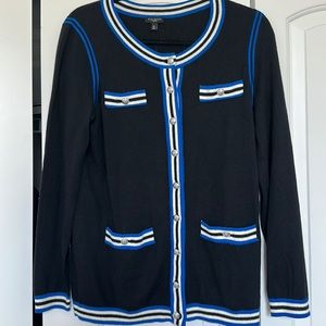 , black tipped cardigan in blue